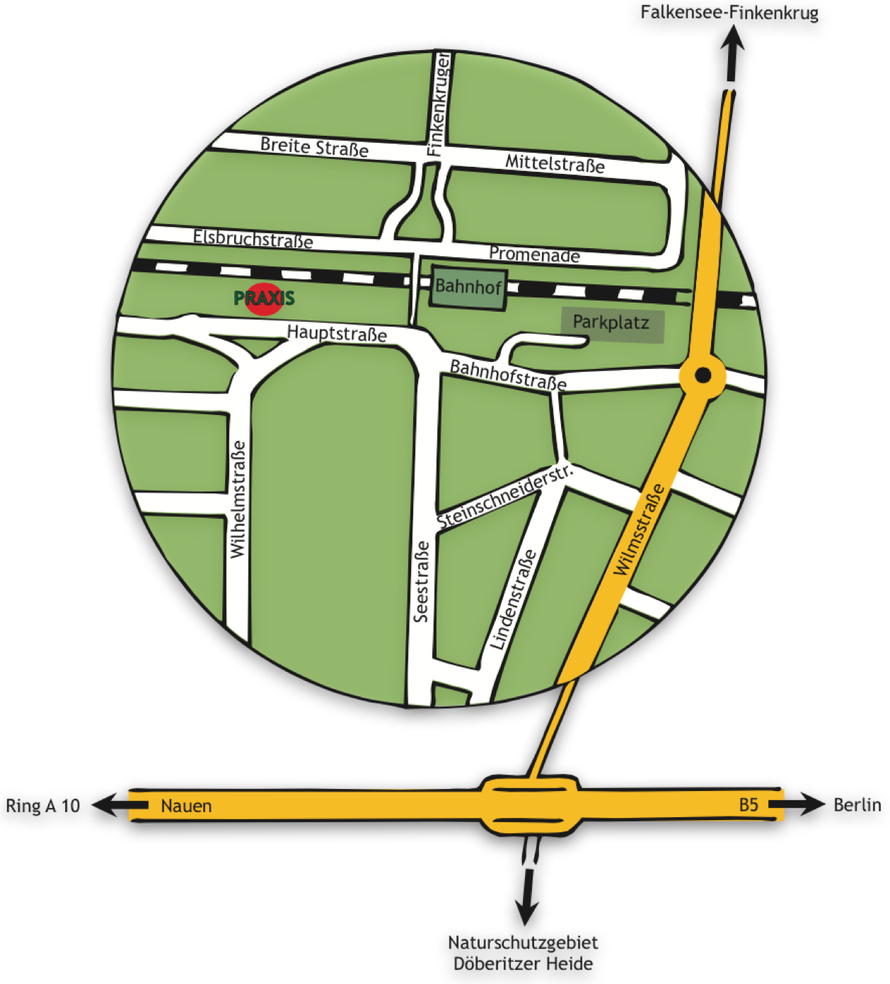 Wegskizze zur Praxis Horst in Dallgow Döberitz Havelland